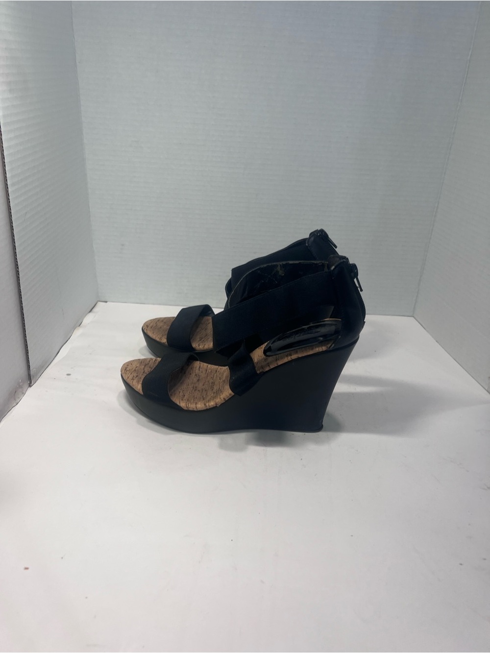 Charles By Charles David Black Wedge Sandals with Cork Footbed
